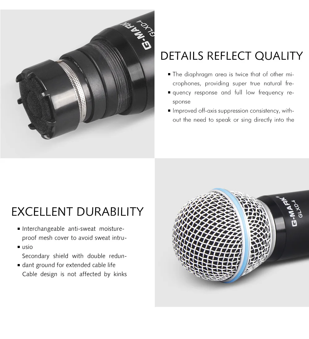 G-MARK GLXD4 Профессиональный UHF двойной беспроводной микрофон системы SM58 ручной микрофон 2 канала этап караоке Рождественский подарок