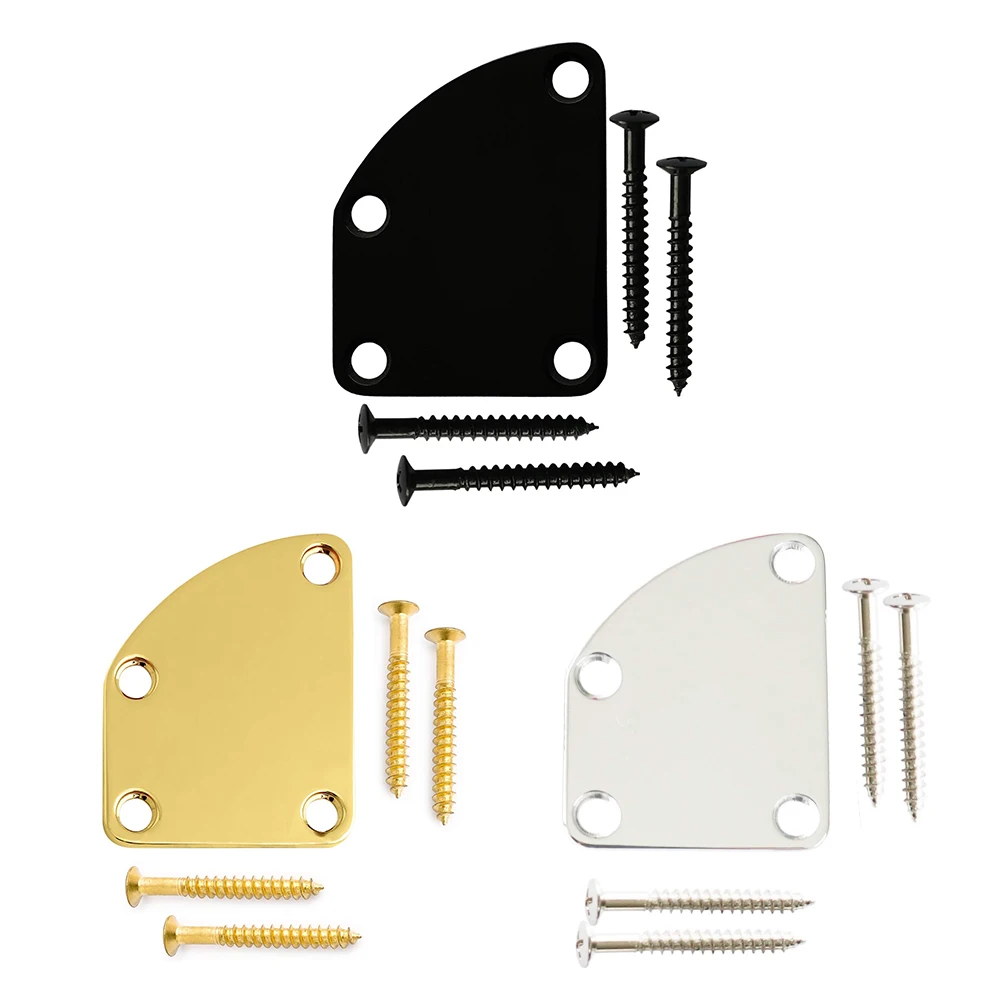 

1 Set Guitar Neck Plate Semi Round Neck Joint Back Mounting Plate with 4 screws for Electric Guitar Bass Parts Replacement Black