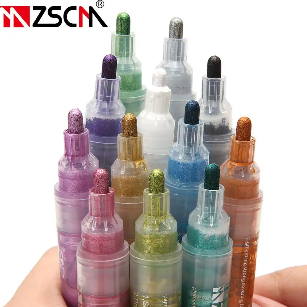 12 цветов акриловый маркер для рисования металлический белый керамики фотография