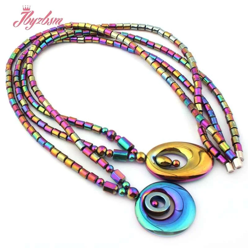 4x5mm Column (No Magnetic) Hematite Multicolor Stone Beads Oval Round Pendant for Women Long Necklace Fashion Jewelry Gift 20&quot |