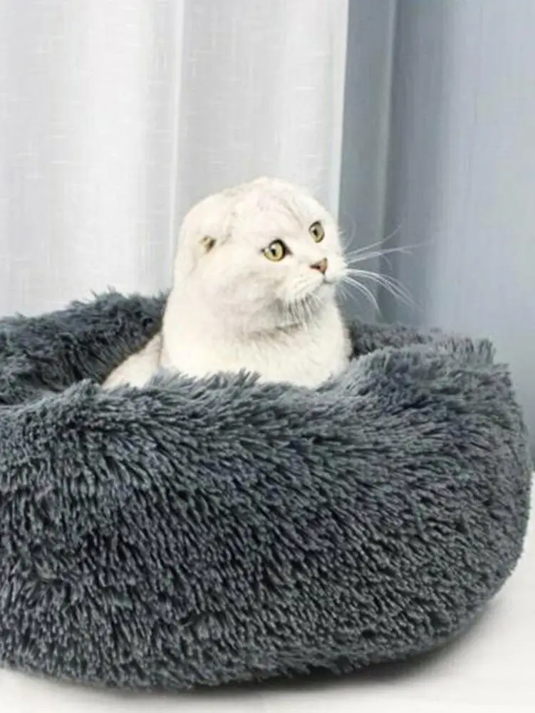 Круглая Успокаивающая кровать для собаки гнездо питомца теплый мягкий плюшевый