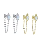 Серьги-подвески женские из серебра 925 пробы с белым огненным опалом