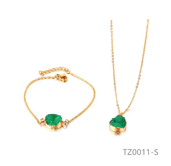Зеленый камень ожерелье кулон браслет ювелирные изделия наборы для женщин