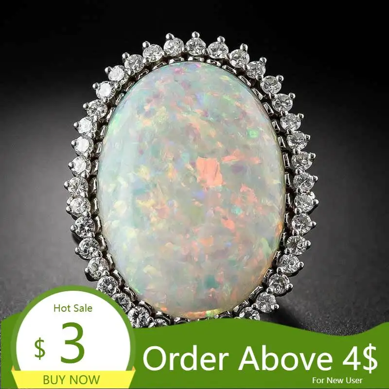 Visisap супер большой 10ct овальный опал искусственный кольца для женщин юбилей