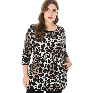 Женская футболка с длинным рукавом и леопардовым принтом, большого размера