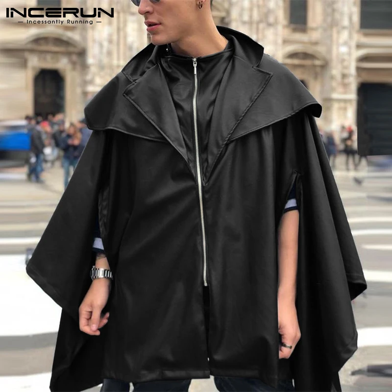 

INCERUN Handsome Men Well Fitting Bat Cloak Fashion Casual Streetwear Trench Male Loose Comeforable Solid Zipper Cape Coat S-5XL