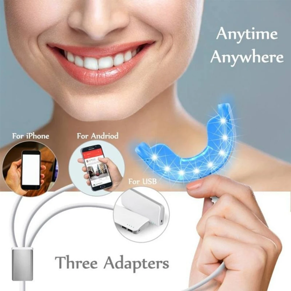 

Portable Smart Cold Blue light LED Tooth Whitener Device Dental Whitening Gel Kit 2 Ports For Android IOS Teeth Bleaching