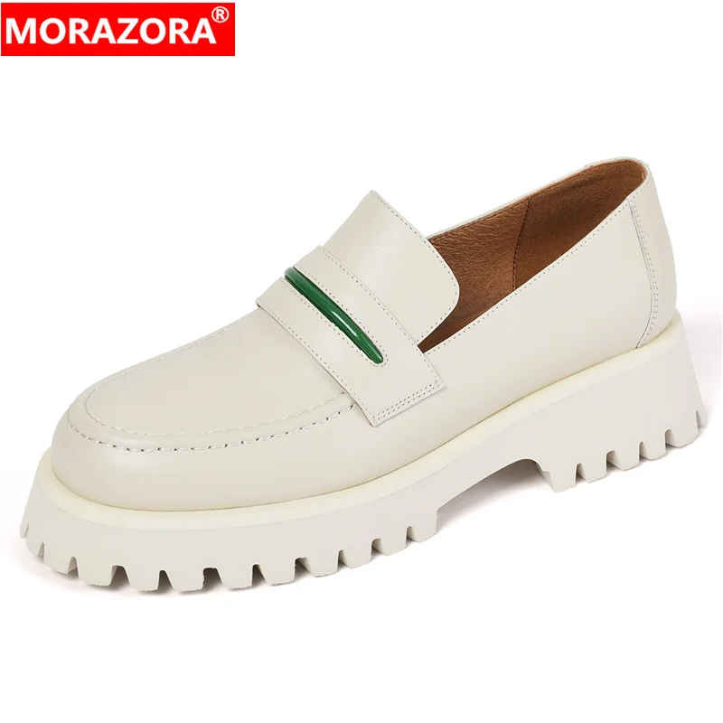 

Женские ботинки из натуральной кожи MORAZORA, черные или белые уличные ботинки из натуральной кожи, без застежки, на платформе, весна 2022