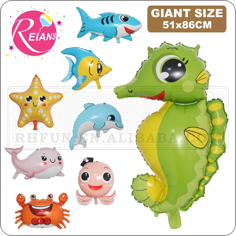 Cute sea Animal Balloons Shark Octopus Crab Whale Dolphin Fish Birthday Party Decorations Kids Toys Summer Sea Theme Baby Shower