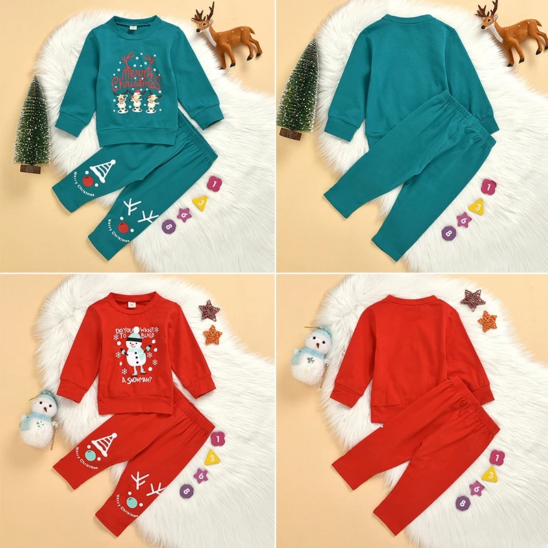 

Christmas Home Clothes Autumn And Winter Children's Home Service Suit Christmas Cartoon Print Children's Two-piece Suit