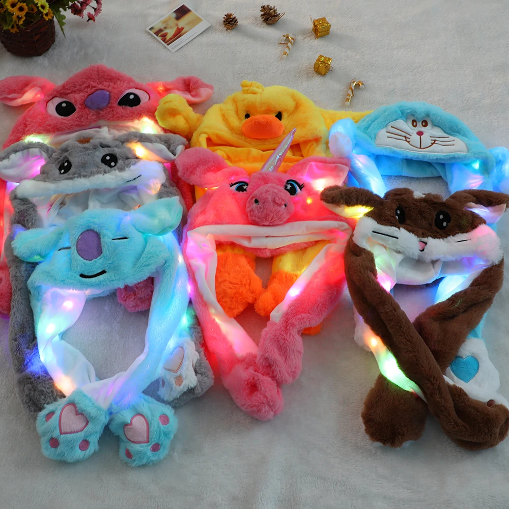 CYSINCOS 2020 Kids Cute Plush Rabbit Pinching Bunny Ear Hat Can Move Lighted Cap Toy Gift for Girls Hair Accessories | Детская одежда и