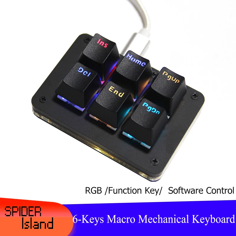 

SpiderIsland Macro function Mechanical Keyboard RGB Backlight 6 key Self setting Custom Keycap with software Programing Keypad