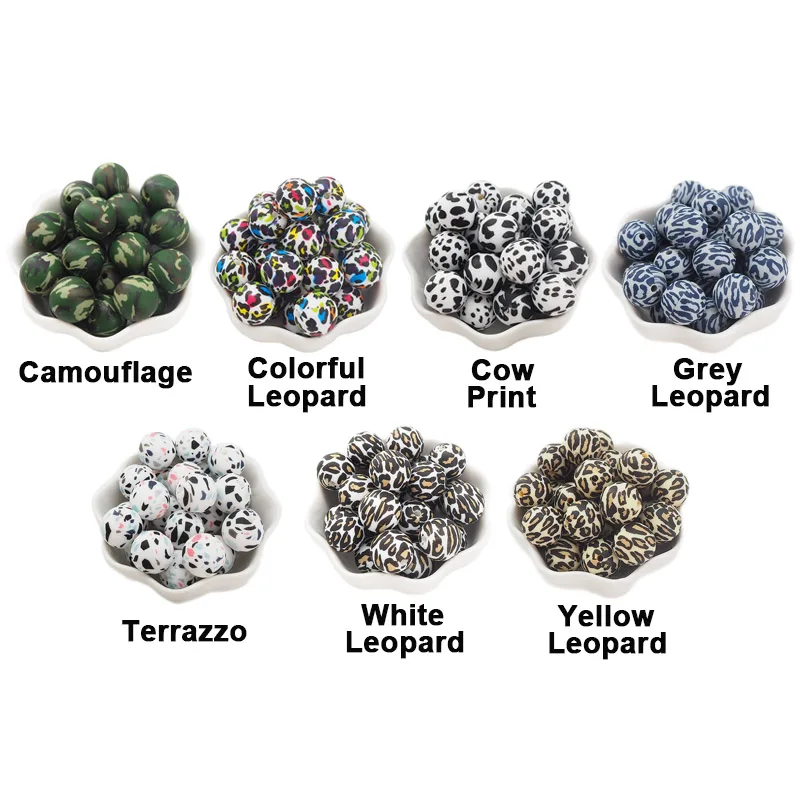 

Chenkai 100PCS 15MM Silicone Leopard print Beads Baby Round Shaped Beads Teething BPA Free DIY Sensory Chewing Toy Accessories