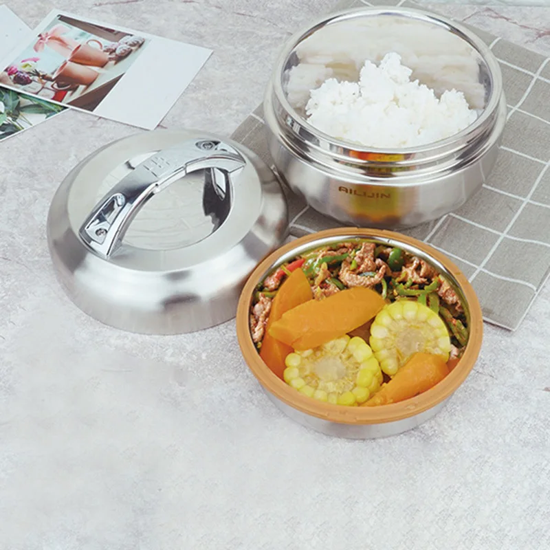 

AILIJIN Stainless Steel Double Layer Round Bento Box Thermos for Adult