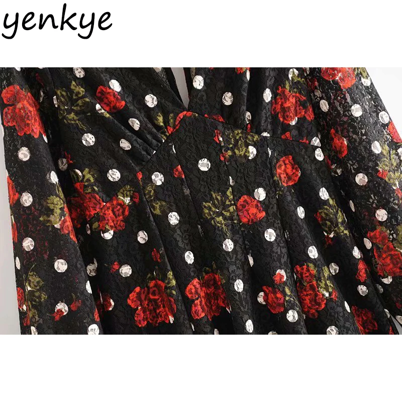 Женское винтажное мини платье с цветочным принтом элегантное v образным вырезом