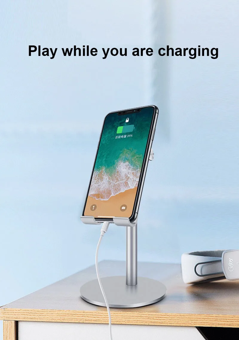 Vmonv Adjustable Aluminum Alloy Cell Phone Tablet Holder For Ipad Pro Iphone XS XR Samsung Tablet Mobile Phone Desk Stand Mount