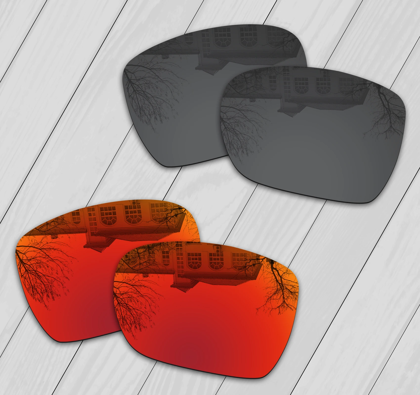 E.O.S 2 Pairs Black and Fire Red Polarized Replacement Lenses for Oakley Catalyst OO9272 Sunglasses