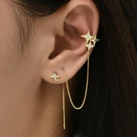2 pcsset simple star rhinestone long chain earrings for women geometric tassel piercing earring party jewelry