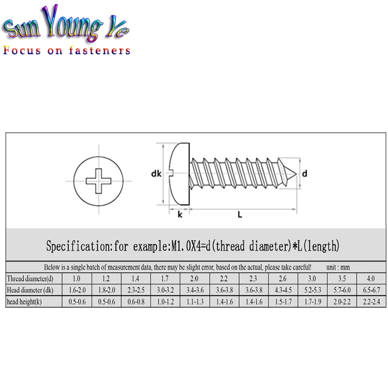 

300pcs philips pan head self-tapping mini screw M1 M1.2M1.4M1.7M2 stainless steel round head micro screw for glasses cell phones