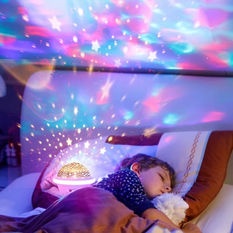 USB Starry Projector Lamp Night Light UFO Shaped Star Moon LED Laser Lighting for Kids Birthday Party Bedroom Decor Sleep Light