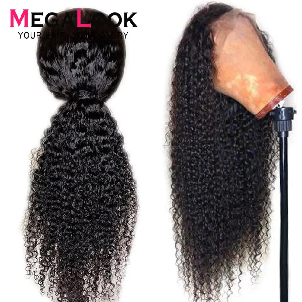 Перуанский кудрявый парик Megalook кружевные передние человеческие волосы женский