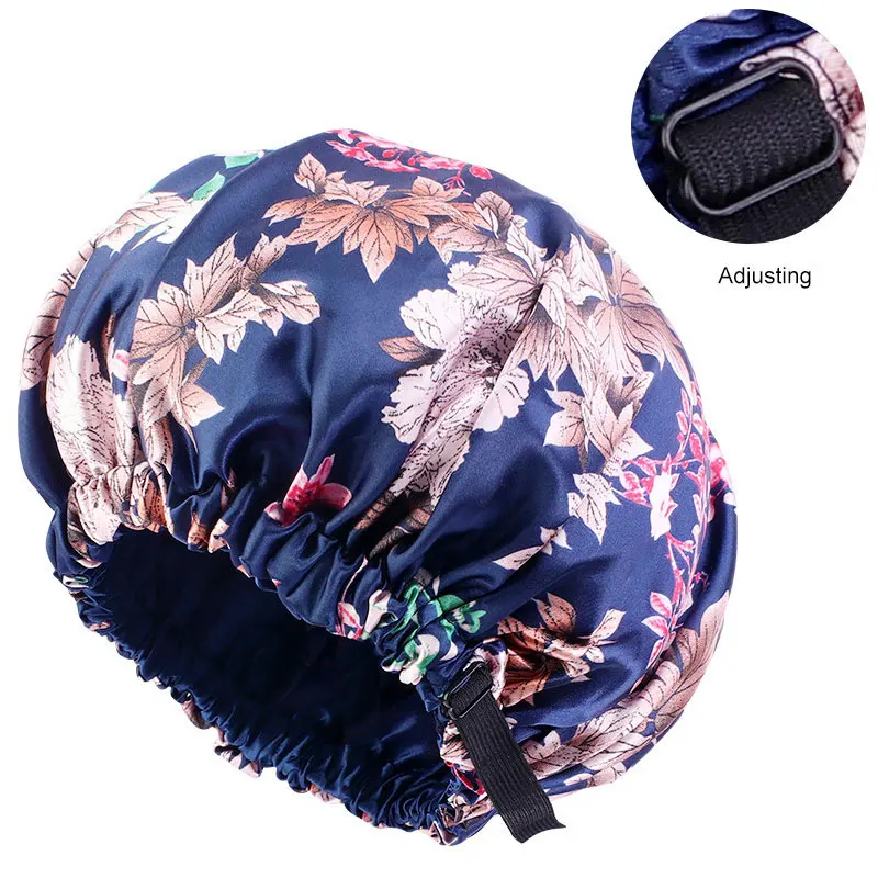 

Free Satin Printed Adjustable Double-layer Night Cap Women Turban Hat Nightcap Night Cap Shower Cap Printing Chemotherapy Cap