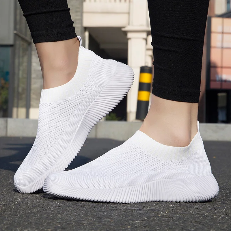 

Women Sneakers Female Knitted Vulcanized Shoes Casual Slip On Ladies Flat Shoe Mesh Trainers Soft Walking Footwear Zapatos Mujer