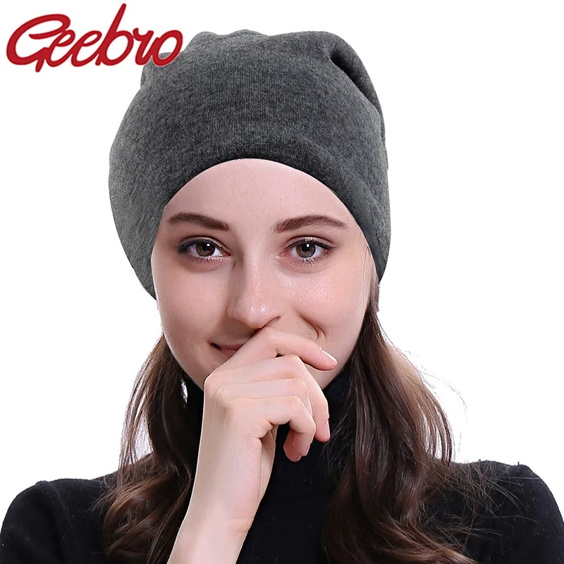 Geebro Женская модная зимняя теплая хлопковая шапка унисекс Мягкая мешковатая