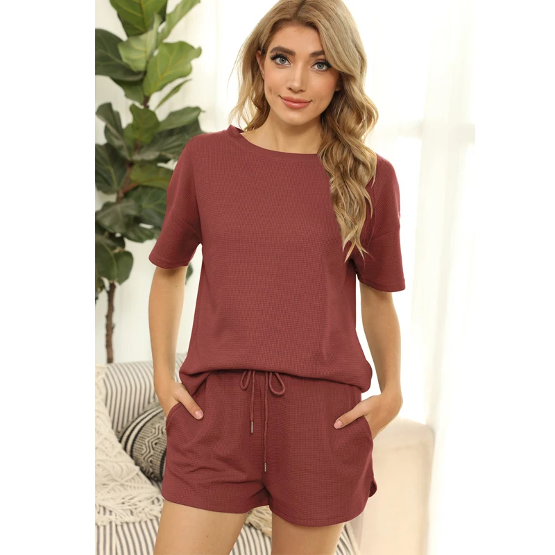 

Women's Sleepwear Two Piece Set Woman Summer Crop Top Loose Fashion Outdoor Short Set Pajamas Night Wear Home Suit Short Sleeve