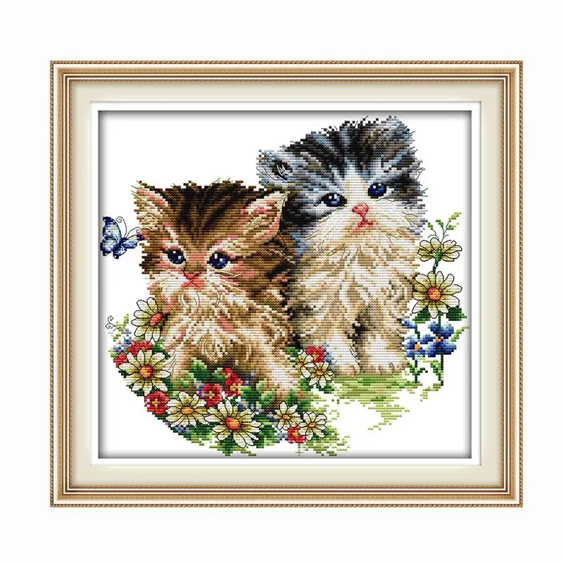 Набор для шитья двух милых котят Joy Sunday вышивания крестиком оптовая продажа 14CT11CT
