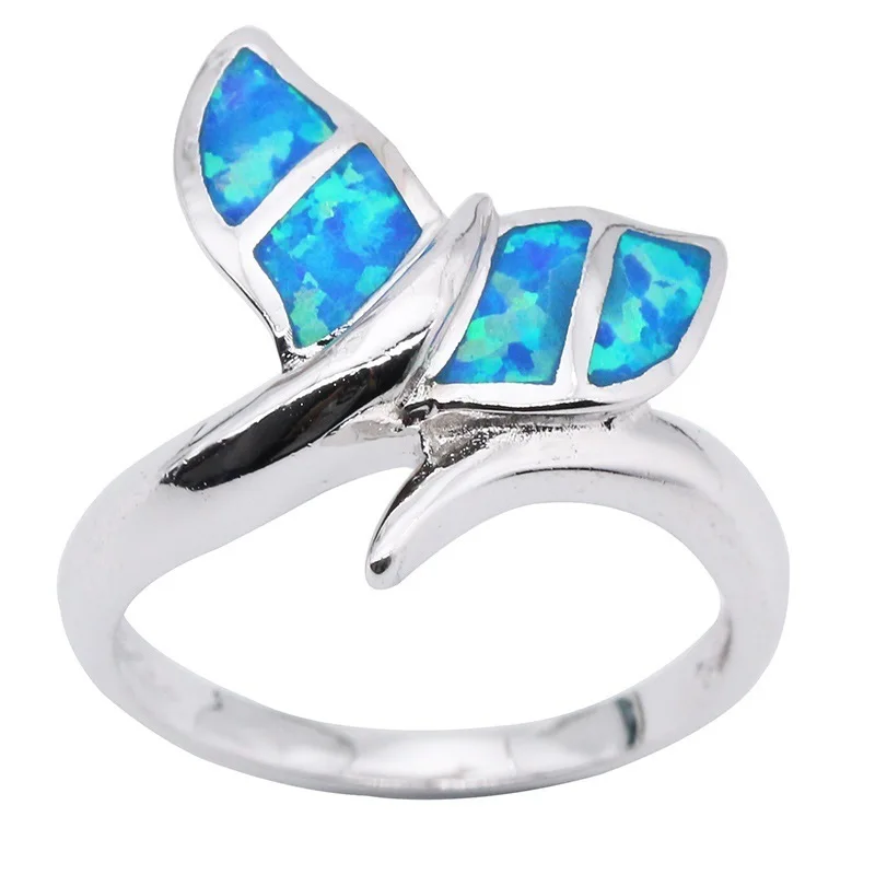 Модное Кристальное кольцо с голубым опалом морской хвост русалки на палец для