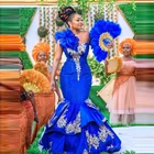 Роскошные ярко-синие африканские вечерние платья, юбка-годе с длинным рукавом, аппликации Aso Ebi, вечерние платья для выпускного вечера, 2021