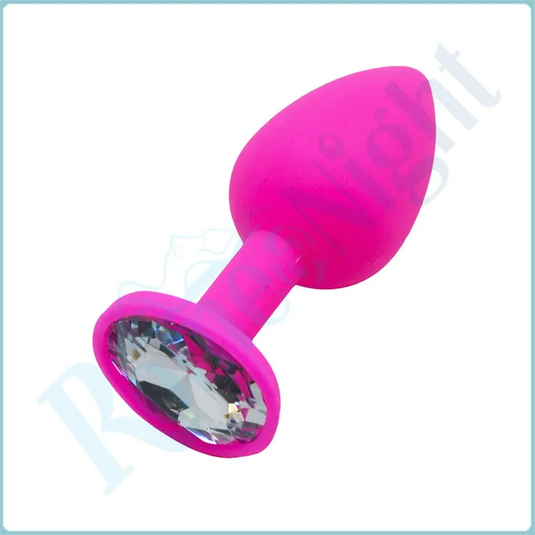 Анальная пробка RomeoNight силиконовая гладкая на ощупь с цветными бриллиантами