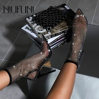 niufuni summer sexy black womens sandals boots stiletto pointed hollow mesh fishnet socks boots ladies high heels ankle boots