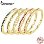 Женское Обручальное Кольцо BAMOER, простое геометрическое кольцо из стерлингового серебра 925 пробы с золотым покрытием и кристаллом