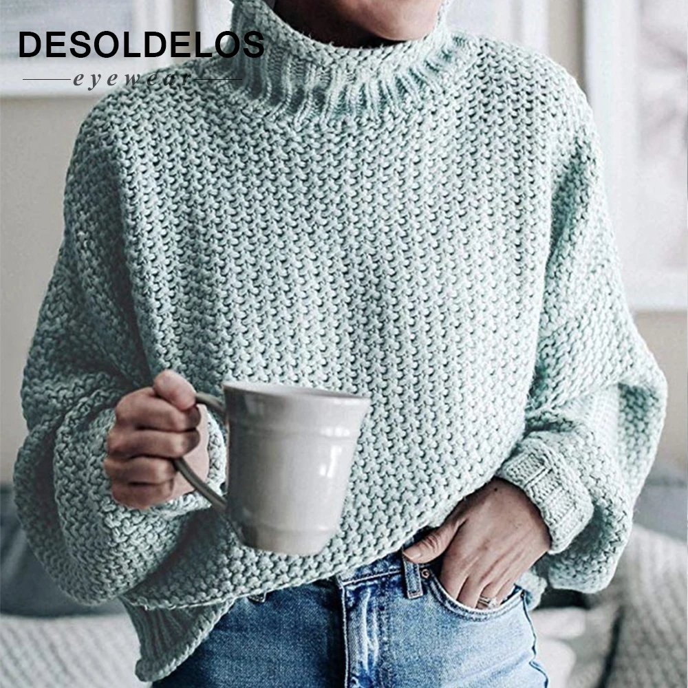 

Casual Loose Autumn Winter Turtleneck Sweater Women Oversize Solid Knitted Sweaters Warm Long Sleeve Pullover Sweater