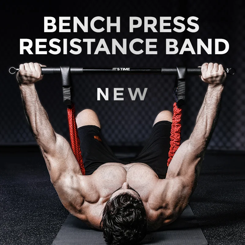 INNSTAR Portable Bench Press Push Up Resistance Band with Fitness Bar Chest Expander Home Gym Muscle Trainer Workout Equipment