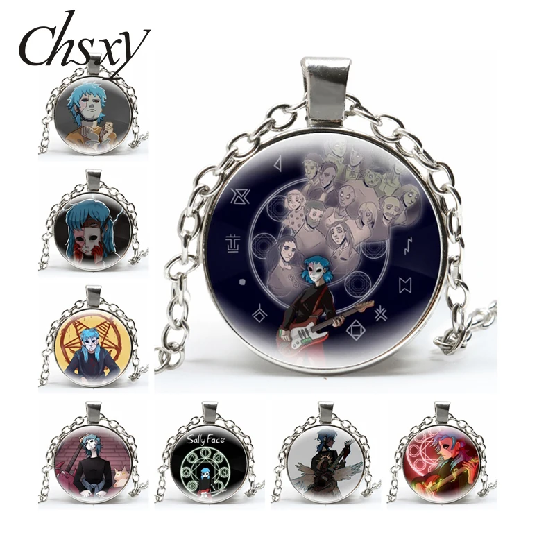 

Sally Face Game Necklace Horrible Game Figures Pendant Cosplay Glass Cabochon Chain Jewelry Accessories Original Gift Wholesale