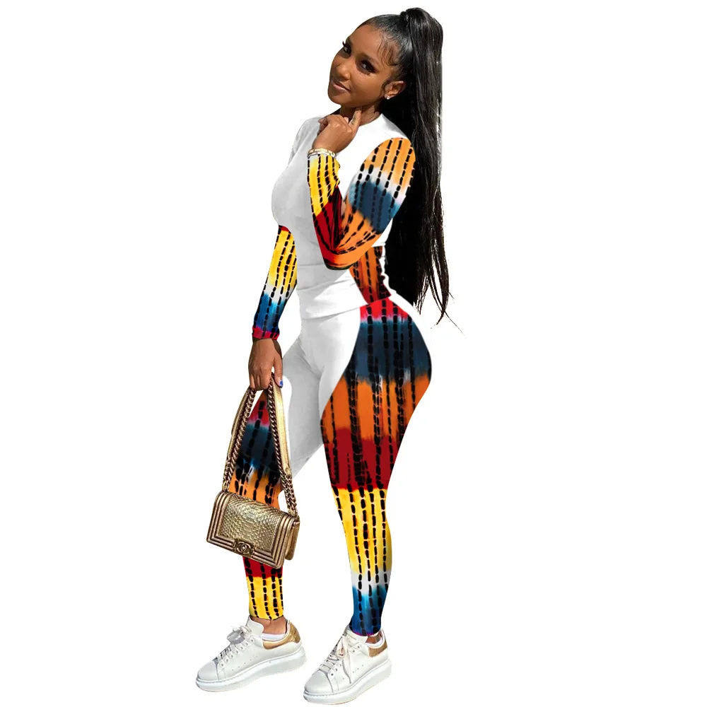 

Новинка осени, модная сексуальная Облегающая рубашка с длинным рукавом и принтом, подходит для фитнеса, спортивного костюма, брюки-карандаш