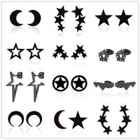 stainless steel crescent moon five pointed star studs ear climber earring piercing ear jackets pendiente mujer moda 2020 brincos