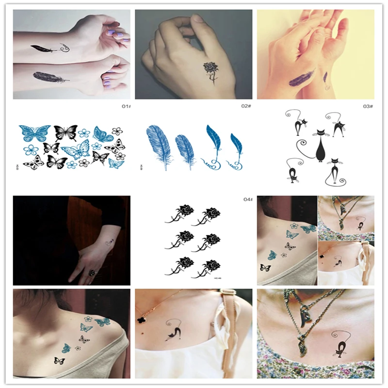 Сексуальная Женская водонепроницаемая Временная наклейка хна цветы кошка