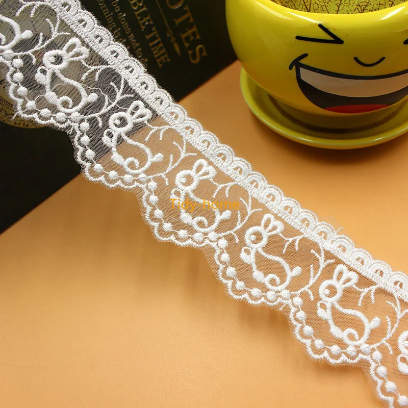 1 ярд милый кролик хлопок белая кружевная вышивка отделка детская одежда сделай