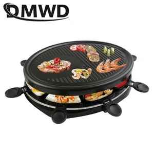 dmwd double layers smokeless raclette grilldle baking oven electric bbq grill heating stove pan barbecue iron non stick plate eu free global shipping