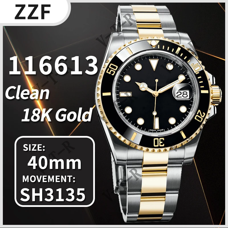 

Men's Luxury Watch Submariner 116613 40mm ZZF Clean 18K PVD Gold 904L Stainless Steel 1:1 Best Edition 3135 Movement Replic