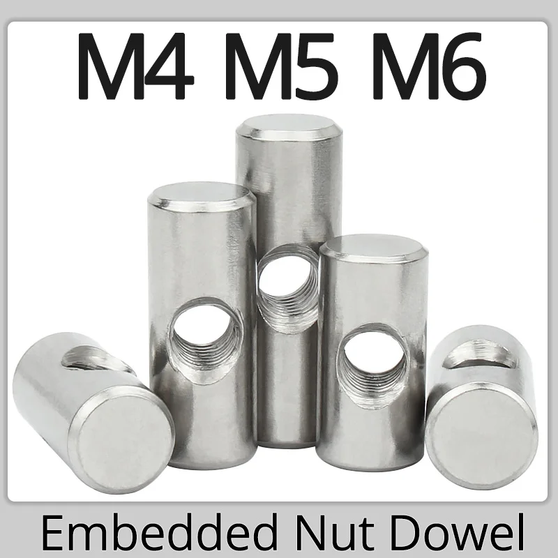 

M4 M5 M6 304 Stainless Steel Barrel Bolts Dowel Cylindrical Pin Cross Hole Connecting Hammer Embedded Nut Furniture Accessories