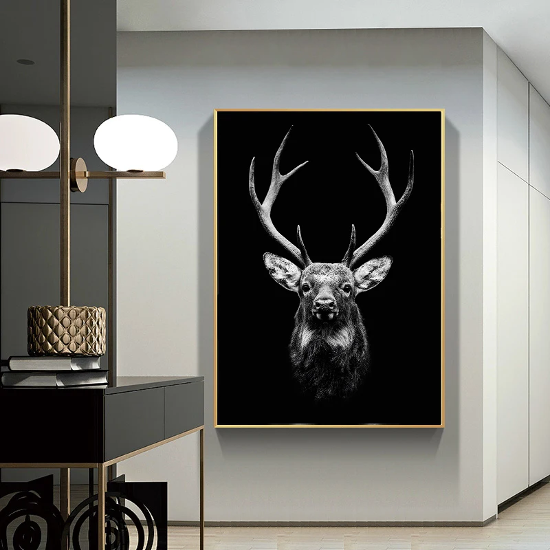 Картина на холсте Черно белая для гостиной Тигр носорог Жираф плакат со львом