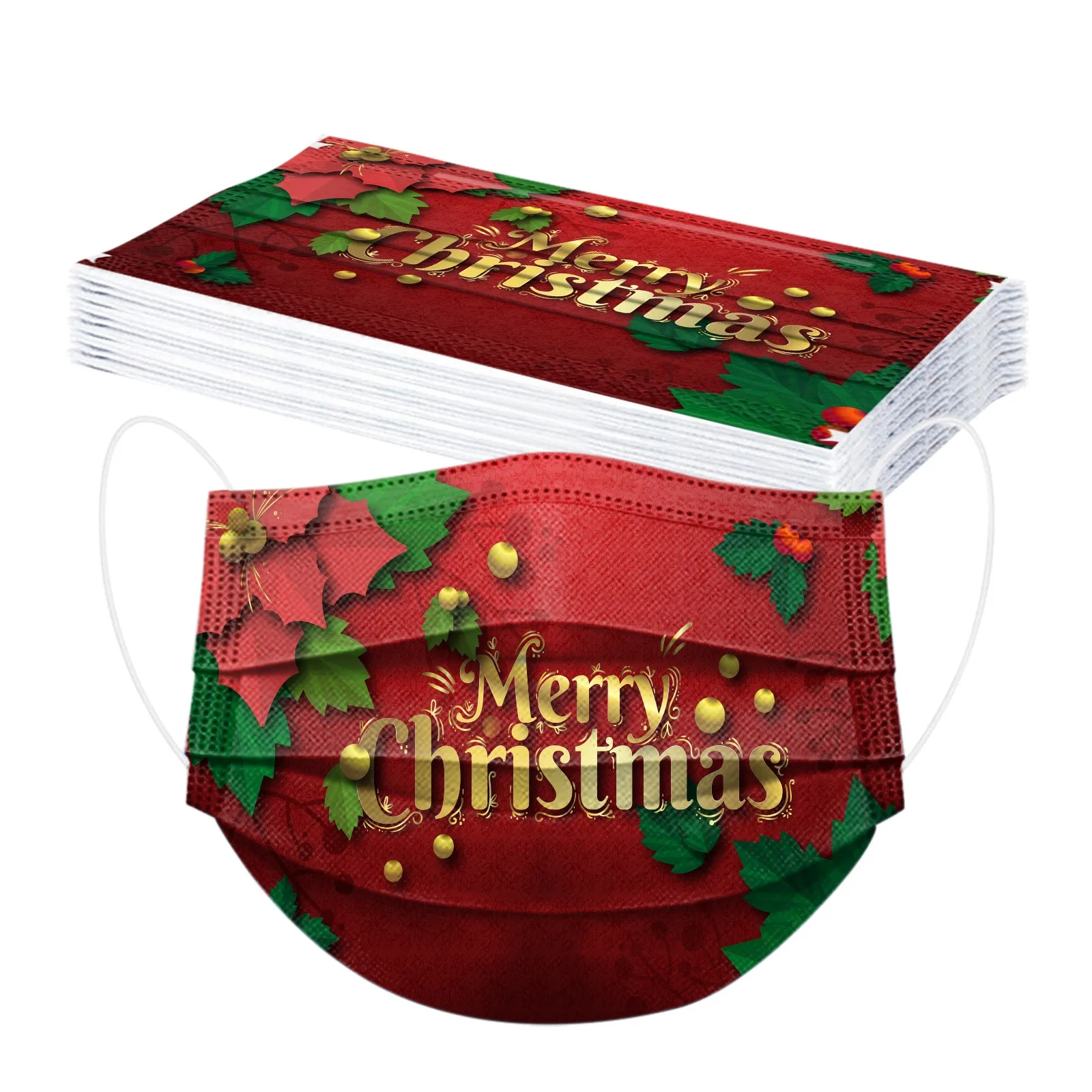 

10pcs Adult Face Mask Disposable Face Mask Christmas Printed Dust Proof 3ply Ear Loop Unisex Mouth Cover Mascarillas Xmas Gift
