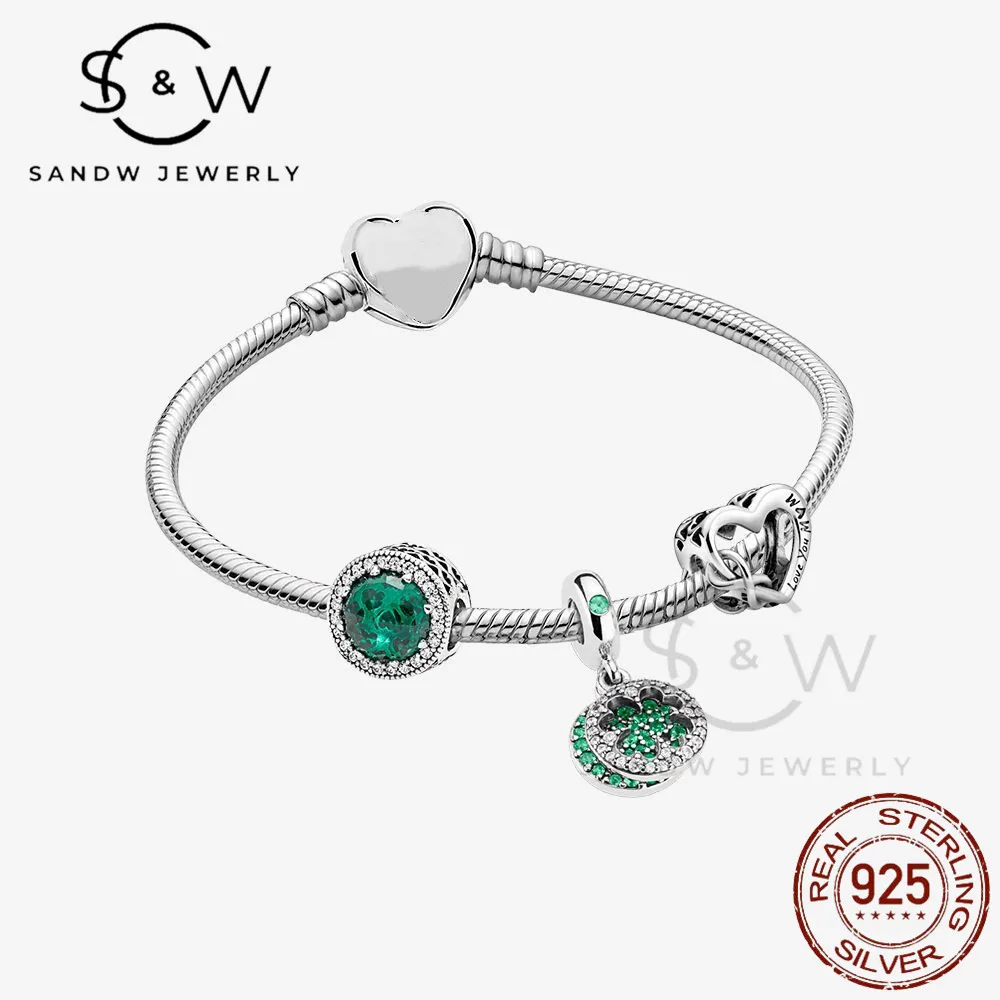 

Women's S925 Sterling Silver Bracelet Set Four Leaf Clover Love diy beads Classic Fashion Gift Free Shipping