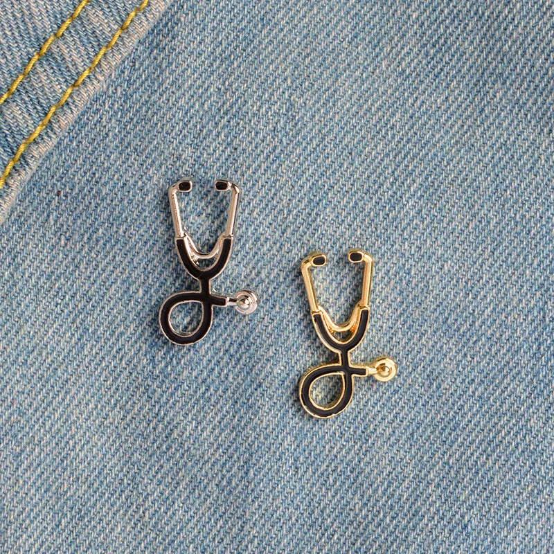 

Doctors Nurses Gold Silver Mini Stethoscope Brooches Pins Jackets Coat Lapel Pin Bag Button Collar Badges Gifts Medical Jewelry