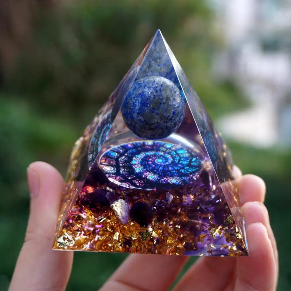 

Orgonite Pyramid 60mm Amethyst Crystal Sphere With Obsidian Natural Cristal Stone Orgone Energy Healing Reiki Chakra Multiplier
